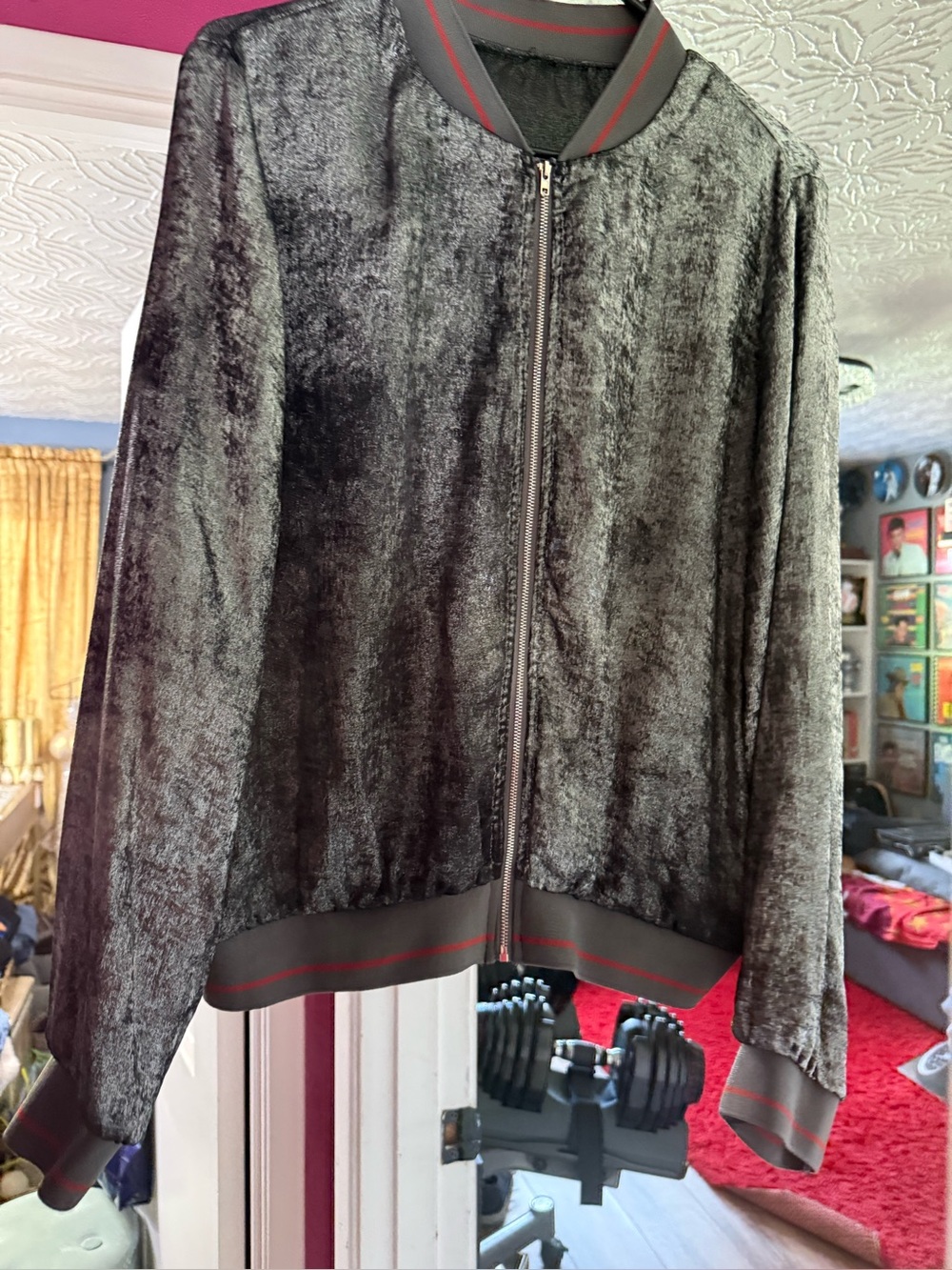 Thin Shiny Bomber Jacket - Gray